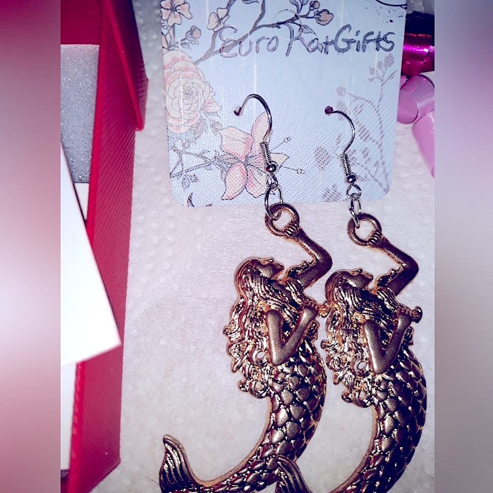 Gold Mermaid Dangle Earrings Hand Crafted NEW
